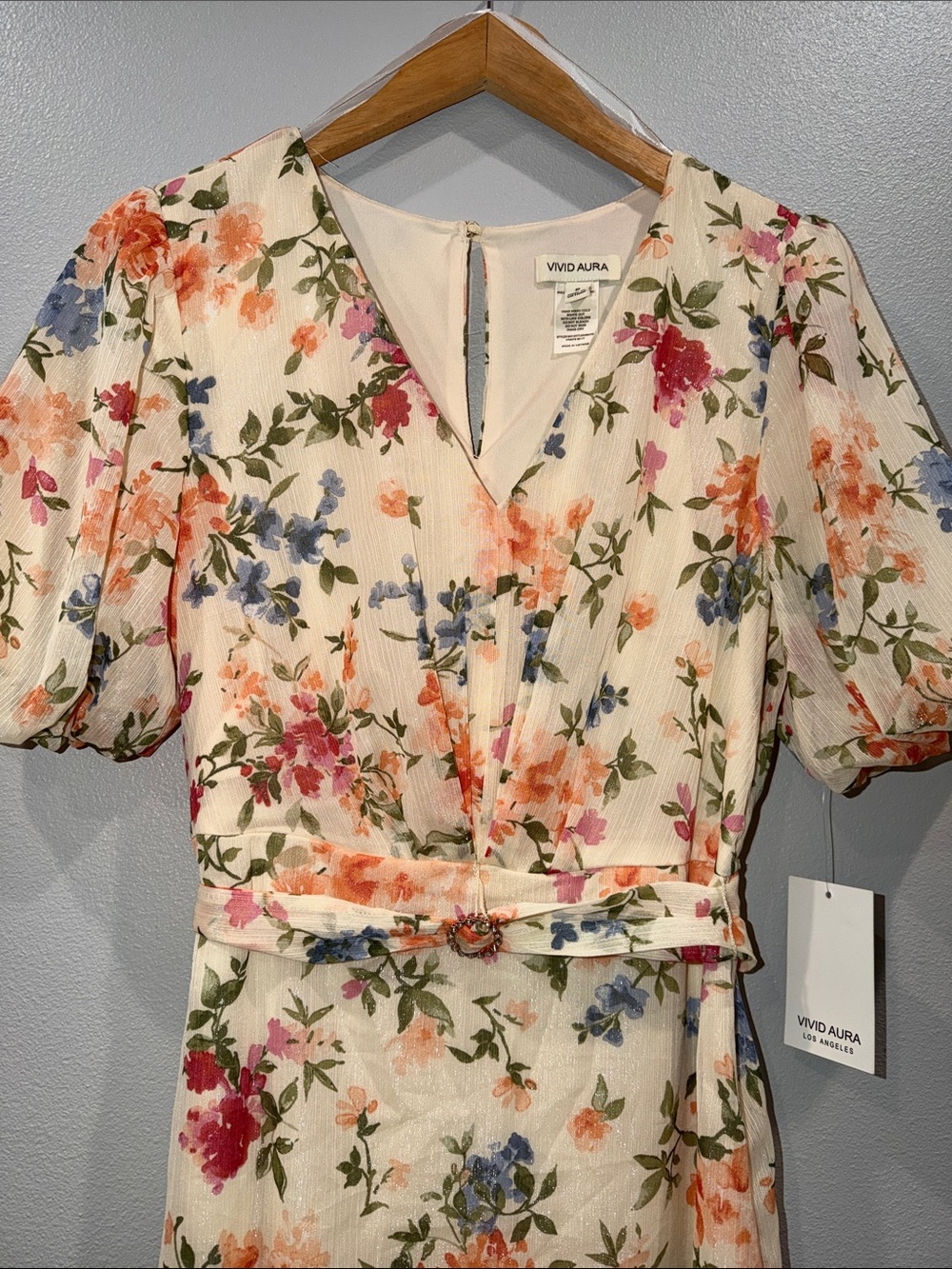 Vivid Aura Cream Floral High-Low Layered Dress Size 8 BNWT